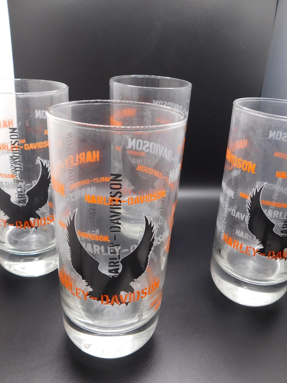 Harley-Davidson Orange & Black Eagle Highball Glass - Set of 4